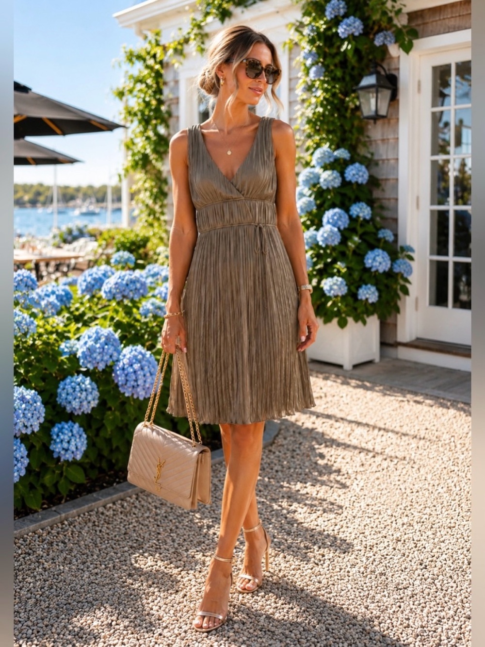 Banana Republic Taupe Pleated Satin Cocktail Formal Wedding Event Dress